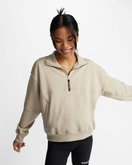 Women's Converse Fleece Half-Zip Pullover Sweatshirts Grey | AU 4C5E9X